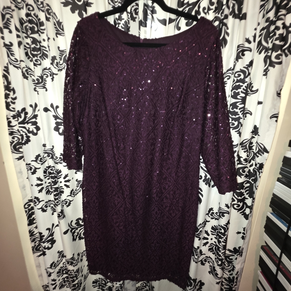 Jessica Howard Deep Purple Sequin Long Sleeve Dress 14W